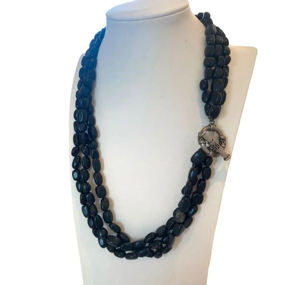 Multistrand gemstone statement chunky necklace w toggle clasp silver color